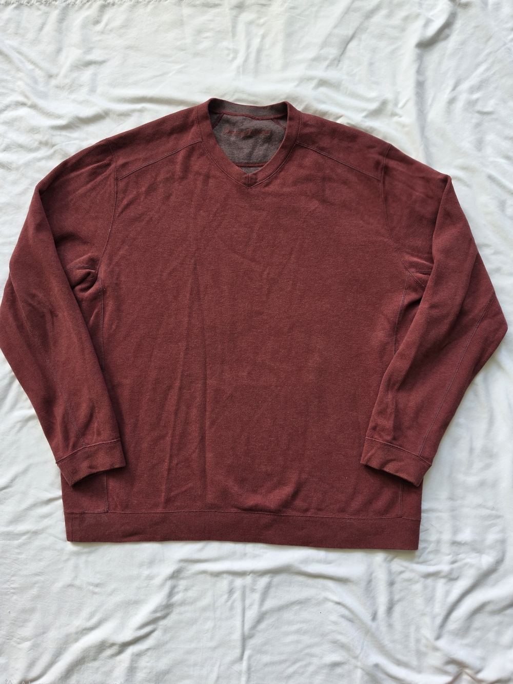 Tommy Bahama Mens XL V Neck Pullover Sweater Burgundy Red Long Sleeve Stretch